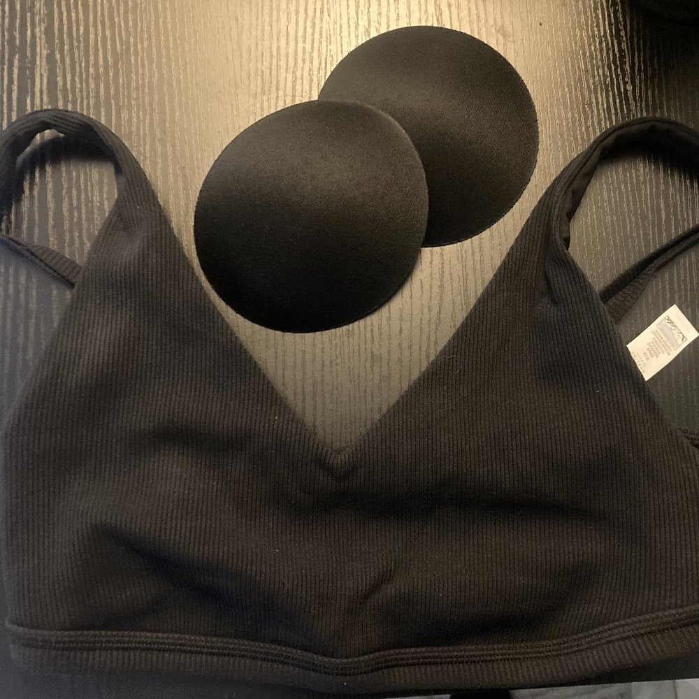 Aerie Black (M) Ribbed Plunge Sports Bra